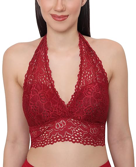 GLAMORAS Women’s Lace Bra – Spandex, Padded, Wire-Free with Adjustable Straps